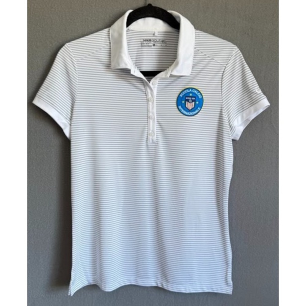 Nike Golf Dri-Fit Polo Shirt‎ Women Medium White Striped Scuola Calcio Inter USA